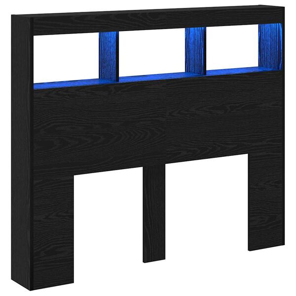 vidaXL Huvudgavel med hylla Svart Ek 120 x 17 x 102 cm Konstruerat trä