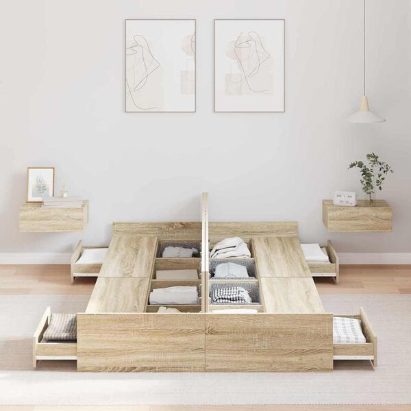 vidaXL Förvaringssängram Sonoma-ek 120 x 200 cm Konstruerat trä