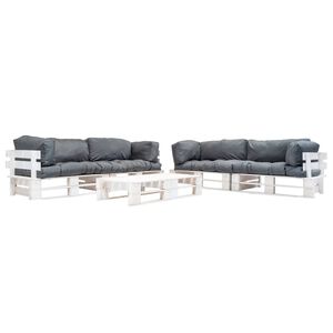 vidaXL Pallsoffa 6 delar med gr&aring; dynor tr&auml;