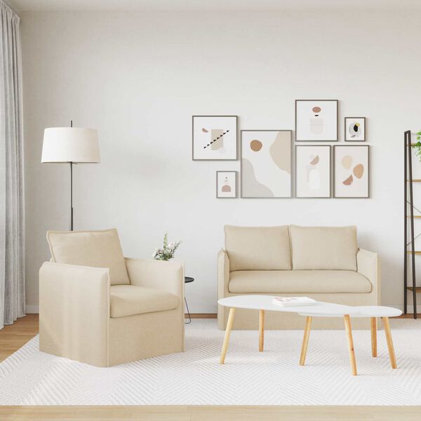 vidaXL Soffa 2 pcs Kr&auml;m 196 x 82 x 85 cm tyg