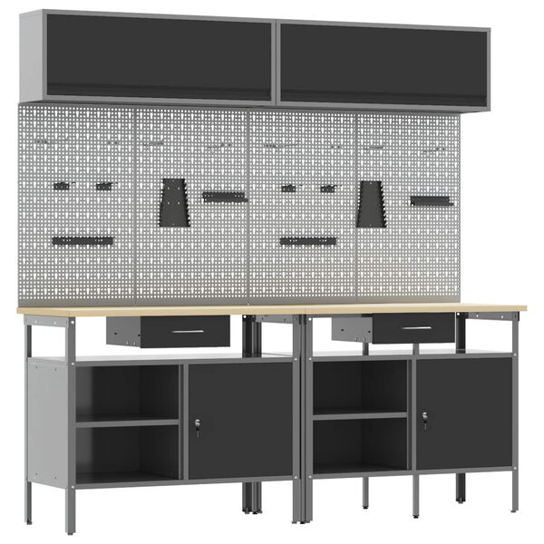 vidaXL Arbetsb&auml;nkset med l&aring;da 8 pcs Svart och Gr&aring; Pulverlackerat st&aring;l