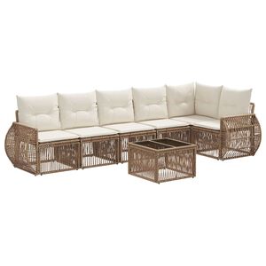 vidaXL Tr&auml;dg&aring;rdsoffset 7 pcs Beige och kr&auml;mvit konstrotting