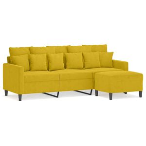 vidaXL 3-sitssoffa med fotpall gul 180 cm sammet