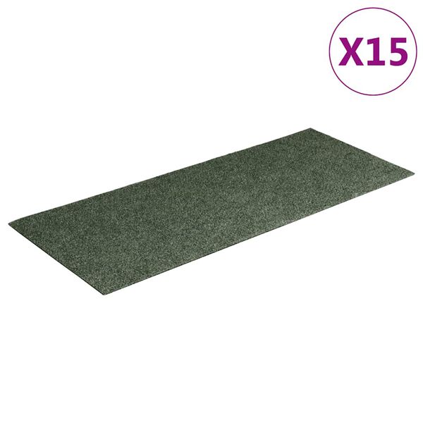 vidaXL Trappmattor sj&auml;lvh&auml;ftande 15 st 60x25 cm gr&ouml;na rektangul&auml;ra