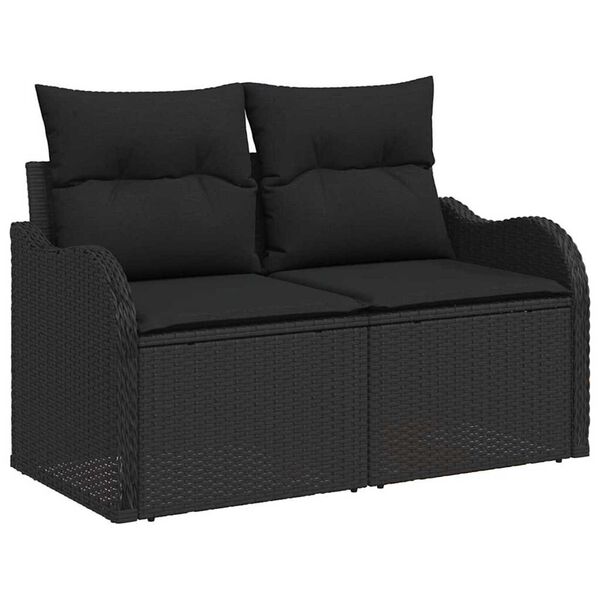 vidaXL Tr&auml;dg&aring;rdsoffset med kudde 7 pcs Svart Poly rattan