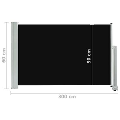 vidaXL Infällbar sidomarkis 60x300 cm svart