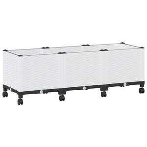vidaXL Tr&auml;dg&aring;rdsplanterare med hjul Vit 120 x 40 x 48 cm PP
