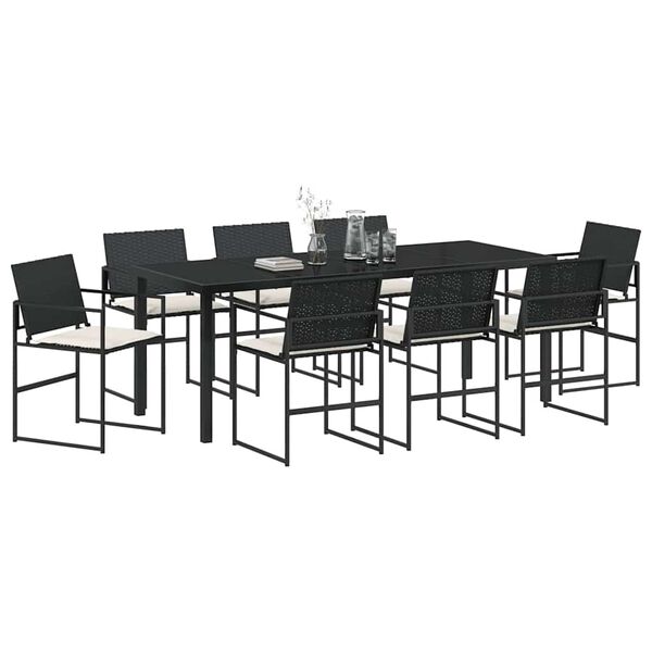 vidaXL Tr&auml;dg&aring;rdsm&ouml;belset 9 pcs Svart Pulverlackerat st&aring;l