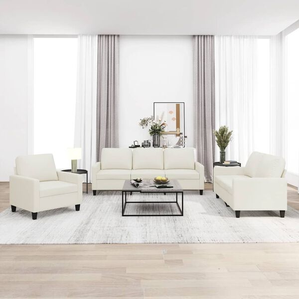 vidaXL Soffgrupp med dynor 3 delar gr&auml;ddvit konstl&auml;der