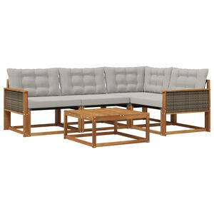 vidaXL Utomhussoffset med kudde 5 pcs Naturlig och ljusgr&aring;