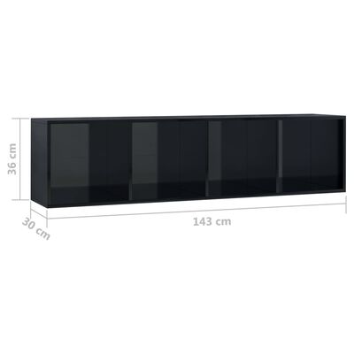 vidaXL Bokhylla/TV-bänk svart högglans 143x30x36 cm