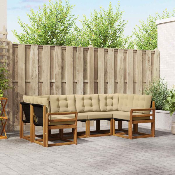 vidaXL Utomhussoffset med kudde 6 pcs Naturlig och Beige