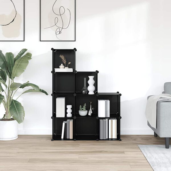 vidaXL F&ouml;rvaringskuber stapelbara 9 kuber svart PP