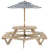 vidaXL Picknickbord med parasoll f&ouml;r 6 barn sexkantigt massivt grantr&auml;