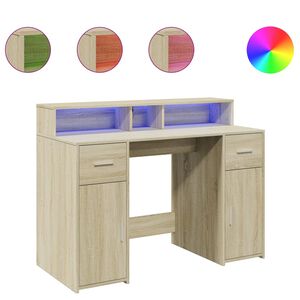 vidaXL Skrivbord med LED sonoma-ek 120x55x91 cm konstruerat tr&auml;