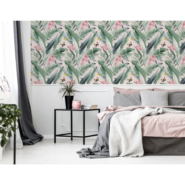 DUTCH WALLCOVERINGS Tapet Lush Tropical rosa och bl&aring;