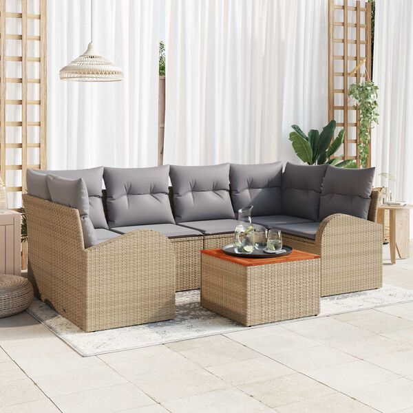 vidaXL Tr&auml;dg&aring;rdsoffset 7 pcs Beige Poly rattan