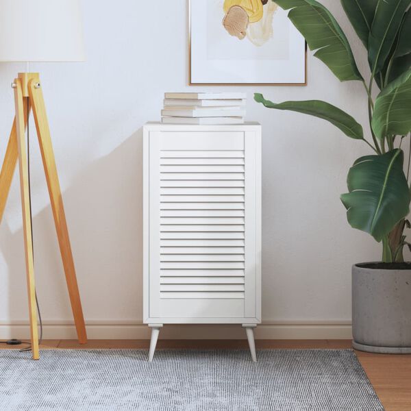 vidaXL Skåplucka lamelldesign vit 69x39,4 cm massiv furu