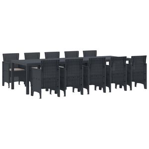 vidaXL Tr&auml;dg&aring;rdsm&ouml;belset med kudde 11 pcs Antracit Poly rattan