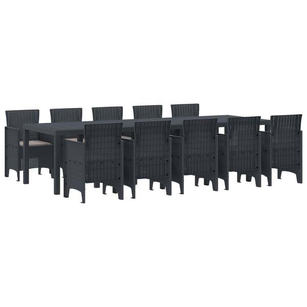 vidaXL Tr&auml;dg&aring;rdsm&ouml;belset med kudde 11 pcs Antracit Poly rattan