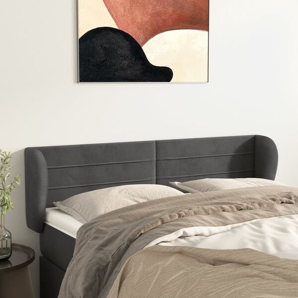 vidaXL S&auml;nggavel med kanter m&ouml;rkgr&aring; 147x23x78/88 cm sammet