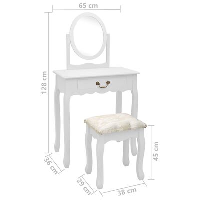 vidaXL Sminkbord med pall vit 65x36x128 cm kejsarträ MDF