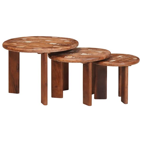 vidaXL Nesting Kaffe Bord 3 pcs Flerf&auml;rgsdesign Massivt &aring;tervunnet tr&auml;
