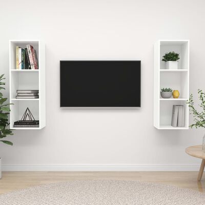 vidaXL Väggmonterade tv-skåp 2 st vit konstruerat trä