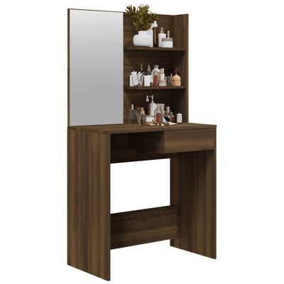vidaXL Sminkbord med spegel brun ek 74,5x40x141 cm