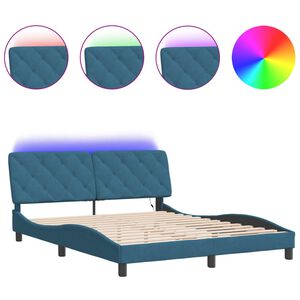 vidaXL Bed Frame with LED without Mattress Blue 160x200 cm Velvet
