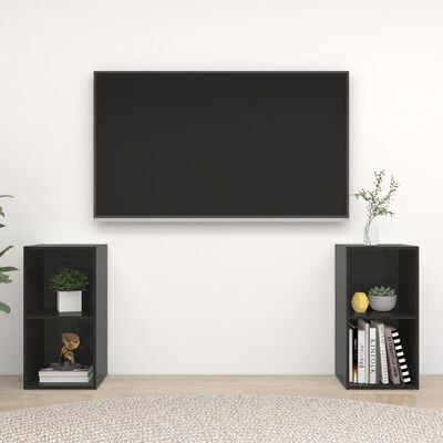 vidaXL TV-skåp 2 st svart högglans 72x35x36,5 cm konstruerat trä