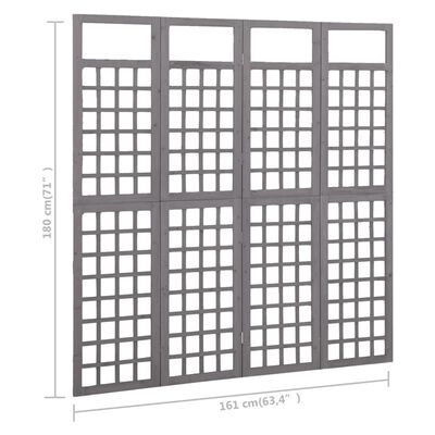 vidaXL Rumsavdelare/Spaljé 4 paneler massiv furu grå 161x180 cm
