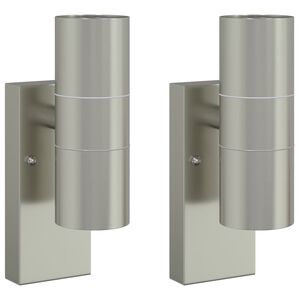 vidaXL Utomhus v&auml;gglampa 2 st Silver 7 x 10 x 22 cm