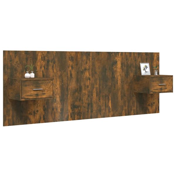 vidaXL Sänggavel med lådor rökfärgad ek konstruerat trä