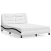 vidaXL Bed with Mattress "Hvar" White and Black 140x190 cm Faux Leather