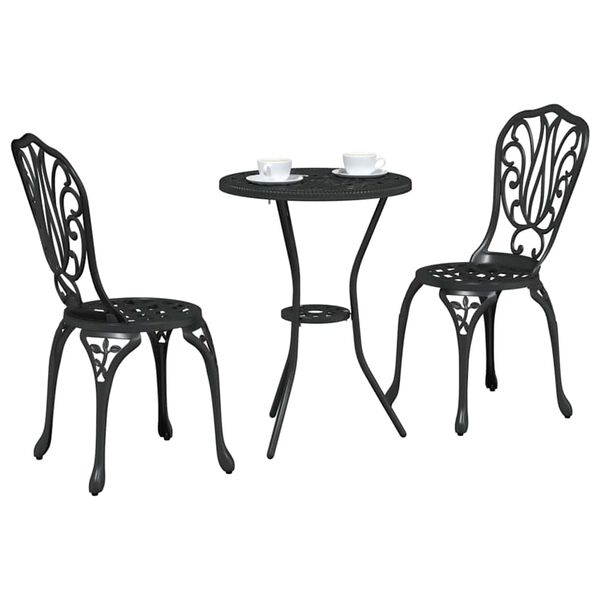 vidaXL Trädgårds Bistro Set 3 pcs Svart Aluminium
