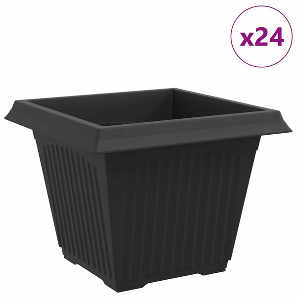 vidaXL Kvadratisk Blomkruka 24 pcs Svart 43 x 43 x 33,5 cm Plast
