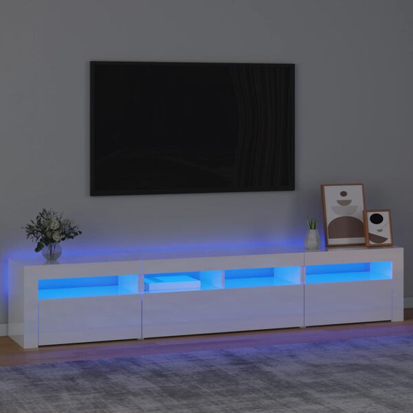 vidaXL Tv-b&auml;nk med LED-belysning vit h&ouml;gglans 210x35x40 cm