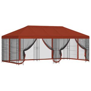 vidaXL Paviljong med v&auml;ggar 6 x 3 m Terracotta Polyester och St&aring;l