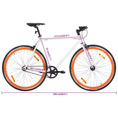vidaXL Fixed gear cykel vit och orange 700c 55 cm