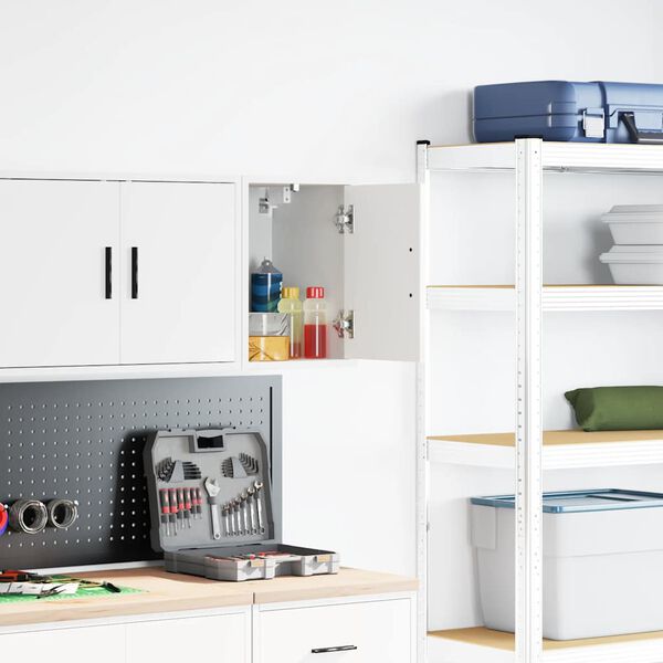 vidaXL V&auml;ggsk&aring;p f&ouml;r garage vit konstruerat tr&auml;