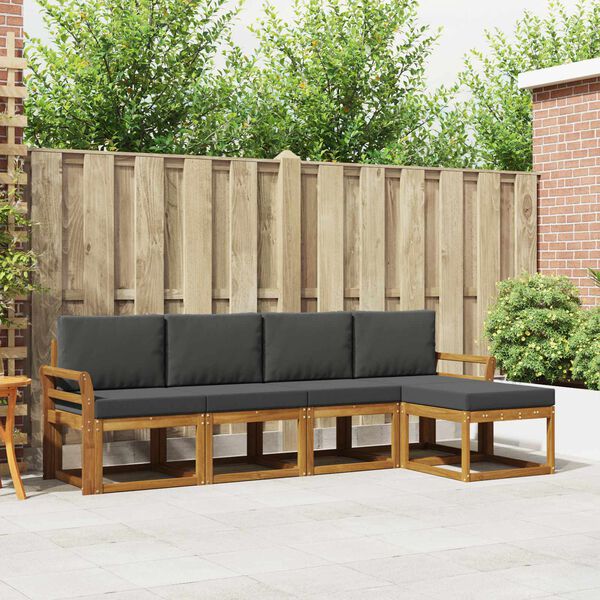 vidaXL Utomhussoffset 5 pcs Naturlig och Antracit Massivt Akaciatr&auml;