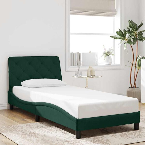 vidaXL Bed Frame with LED without Mattress Dark Green 90x200 cm Velvet