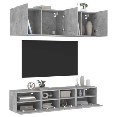 vidaXL Väggmonterade TV-enheter 5 delar betonggrå konstruerat trä