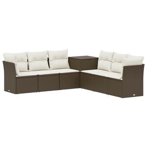 vidaXL Soffset 7 st Brun och kr&auml;mvit Poly Rattan och st&aring;l