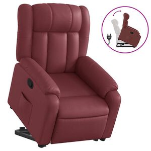 vidaXL Reclinerf&aring;t&ouml;lj med uppresningshj&auml;lp vinr&ouml;d konstl&auml;der