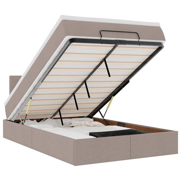 vidaXL Ottomansk s&auml;ng med madrass och LED-lampor taupe 120x190cm tyg