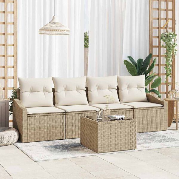 vidaXL Soffset med kudde 5 pcs Beige och gr&auml;ddf&auml;rgad konstrotting