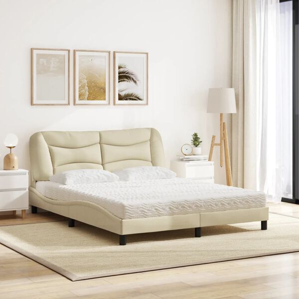 vidaXL Bed with Mattress "Hvar" Cream 160x200 cm Fabric