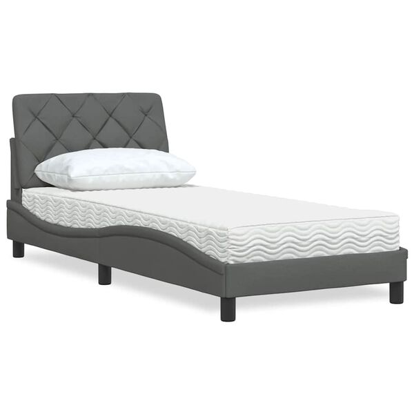 vidaXL Bed with Mattress Dark Grey 90x190 cm Fabric